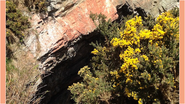 Caird's Cave is a shallow, granite cavern which is often referred to as Travellers' cave due to the story of 'Captain' William Devine and his wife, a traveller couple that inhabited the cave for part of a year during the first World War.