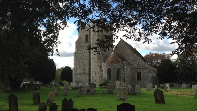 ...before carrying on through the churchyard...